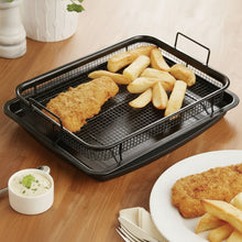 تحميل الصورة في عارض المعرض، 32x24cm Stainless Steel Air Fryer Basket &amp; Tray Set | Large Oven Crisper Mesh Rack - Black
