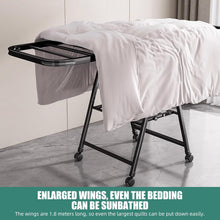 Load image into Gallery viewer, Foldable clothes drying rack with enlarged wings, ideal for sunbathing large bedding and quilts, featuring durable carbon steel construction.
