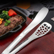 تحميل الصورة في عارض المعرض، 25cm Stainless Steel 2-in-1 Spatula Tongs | Slotted Fish Turner &amp; Steak Gripper - Silver
