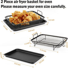 تحميل الصورة في عارض المعرض، 32x24cm Stainless Steel Air Fryer Basket &amp; Tray Set | Large Oven Crisper Mesh Rack - Black
