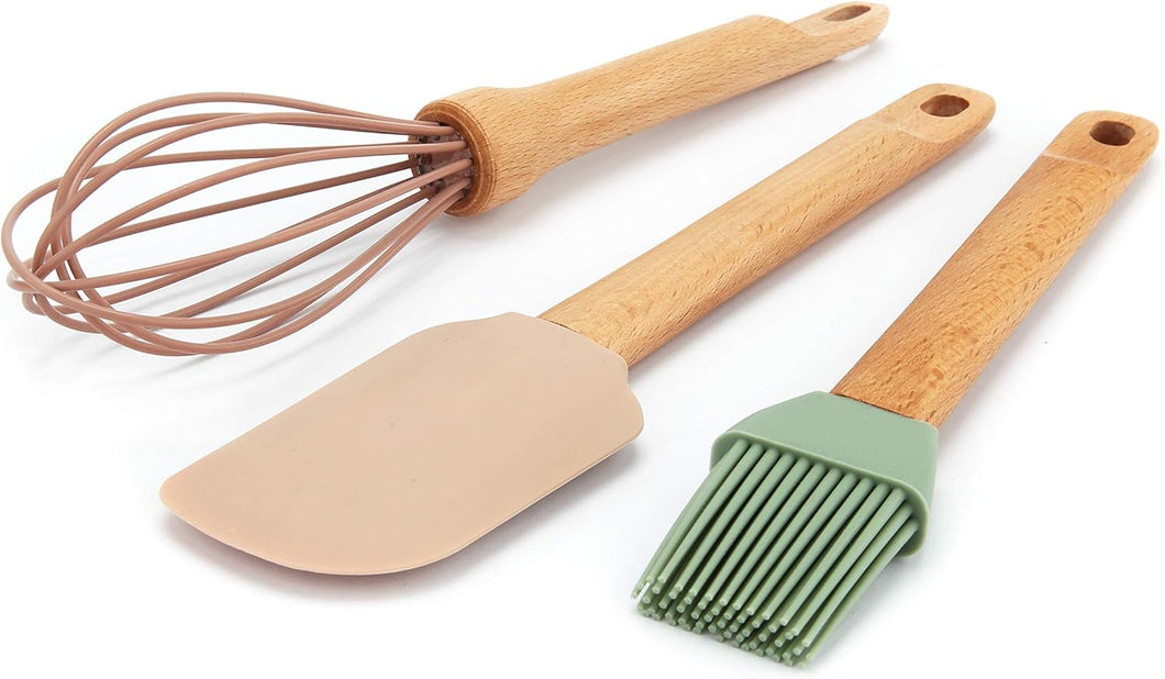 Spatulas/Utensils with Wooden Handle - Silicone Kitchen Utensil Set (Spatula - Whisk & Brush)