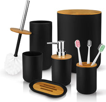 تحميل الصورة في عارض المعرض، 6 Pcs Bathroom Accessories Set - Round Bamboo Decor Bathroom Set
