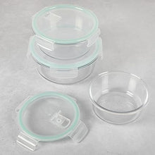 Load image into Gallery viewer, Food Storage Containers - Glass with Airtight Lid – Set of 3 Round ( 390 ml - 520 ml - 800 ml )
