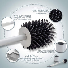 Load image into Gallery viewer, 3 In 1 Silicone Toilet Brush With Holder, Unbreakable Wall Mounted And Free Stand Sleek Toilet Cleaner Brush With Ventilated Drying Stand
