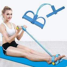 تحميل الصورة في عارض المعرض، Woman using a blue body trimmer resistance band for exercise on a yoga mat, promoting fitness and weight loss.
