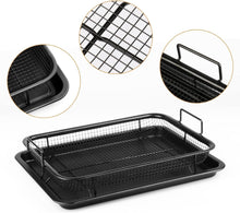 تحميل الصورة في عارض المعرض، 32x24cm Stainless Steel Air Fryer Basket &amp; Tray Set | Large Oven Crisper Mesh Rack - Black
