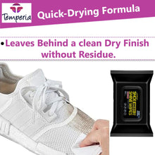 Load image into Gallery viewer, Shoe cleaner wipes demonstrating quick-drying formula on a sneaker, leaving a clean, residue-free finish.
