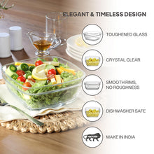 تحميل الصورة في عارض المعرض، 4-Piece Square Clear Glass Bowl Set (600ml) | Multipurpose Serving &amp; Prep Dish
