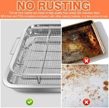 تحميل الصورة في عارض المعرض، 32x24cm Stainless Steel Air Fryer Basket &amp; Tray Set | Large Oven Crisper Mesh Rack - Silver
