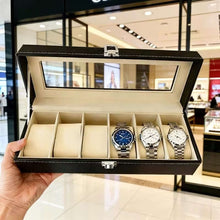 Load image into Gallery viewer, Makeup, Jewelry &amp; accessories Organizers - PU Leather Watch Display Case with Glass Lids and Removable Pillow - 6 Grids
