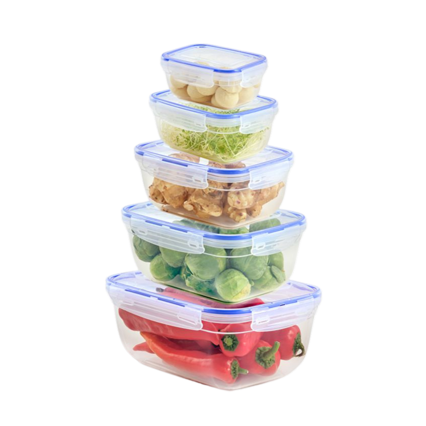 Food Storage Containers (Set of 5 pieces 400 - 800 - 1400 - 2300 & 4000 ml.) - Sealed Rectangular Food Containers