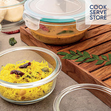 Load image into Gallery viewer, Food Storage Containers - Glass with Airtight Lid – Set of 3 Round ( 390 ml - 520 ml - 800 ml )
