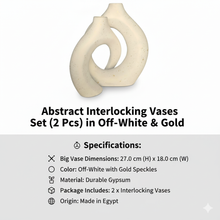 تحميل الصورة في عارض المعرض، Abstract interlocking vases set in off-white with gold speckles on a white background

