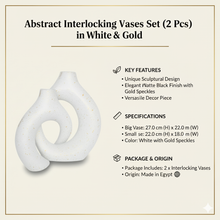 تحميل الصورة في عارض المعرض، Abstract interlocking vases set with key features, specifications, and origin details on a beige background.
