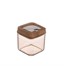 Load image into Gallery viewer, Clear storage container with wooden lid on a white background
