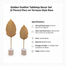 تحميل الصورة في عارض المعرض، Golden Feather Tabletop Decor Set with specifications on a white background
