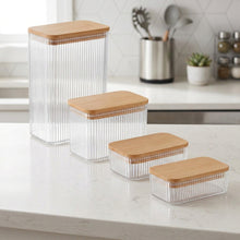 Load image into Gallery viewer, Airtight Acrylic Food Containers Set of 4 | Wooden Lids
