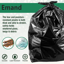تحميل الصورة في عارض المعرض، Black trash bag with text about its properties and uses, featuring the brand 'Emand'.
