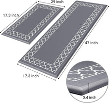 Load image into Gallery viewer, Gray doormat with intricate patterns and measurements on a white background
