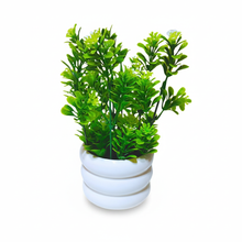 Load image into Gallery viewer, Artificial green plant in a white pot on a white background
