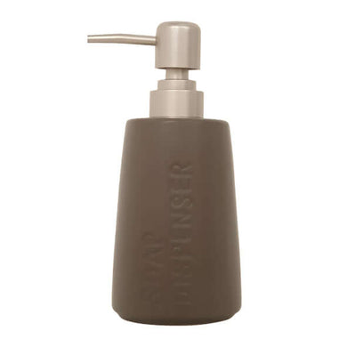 Porcelain soap dispenser with stainless steel pump top for bathroom accessories, rust-proof and stylish.