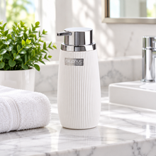 تحميل الصورة في عارض المعرض، Bathroom Accessory Set - Striped 400ml. Decor Bathroom Soap Dispenser - Silver Frame
