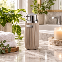 تحميل الصورة في عارض المعرض، Bathroom Accessory Set - Striped 400ml. Decor Bathroom Soap Dispenser - Silver Frame
