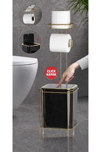 تحميل الصورة في عارض المعرض، Bathroom Accessory Set (Waste Bin &amp; Holder) - 2 Pcs Decor Bathroom Set (Square) - Gold Frame

