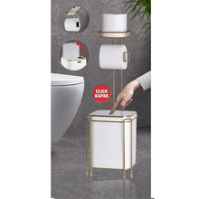 تحميل الصورة في عارض المعرض، Bathroom Accessory Set (Waste Bin &amp; Holder) - 2 Pcs Decor Bathroom Set (Square) - Gold Frame
