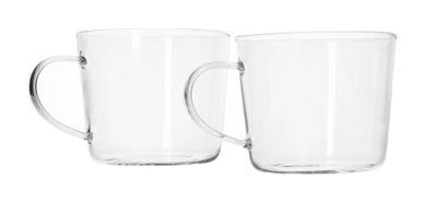 Two clear glass mugs on a white background
