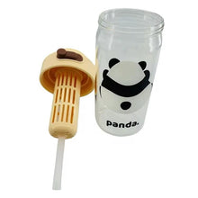 Load image into Gallery viewer, Clear tumbler with panda design and bamboo straw holder on white background
