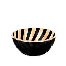 Load image into Gallery viewer, Black acrylic serving bowl with warm-toned stripes
