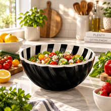 Load image into Gallery viewer, Striped acrylic serving bowl shown from the side
