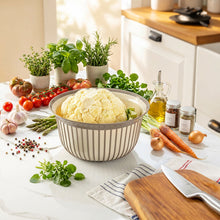 Load image into Gallery viewer, Bowls - Multi Purpose Linea Round Mixing Bowl - ( 3000 ml ) filled with fresh cauliflower on a marble countertop.
