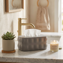 Load image into Gallery viewer, Grey bubble-textured tissue holder with a top opening
