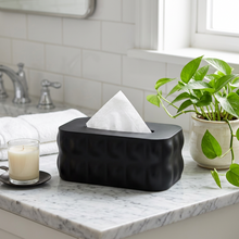 Load image into Gallery viewer, Black bubble-textured tissue holder with a top opening
