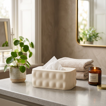 Load image into Gallery viewer, Off-white tissue box holder with a removable lid
