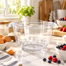 Load image into Gallery viewer, Clear round acrylic bowl with side grips and floral decoration

