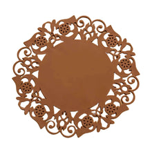 Load image into Gallery viewer, Decorative brown metal round object with intricate cut-out patterns on a white background
