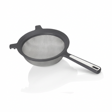تحميل الصورة في عارض المعرض، Black mesh strainer with handle on a white background
