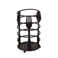 Load image into Gallery viewer, Black metal utensil holder with spoon design on a white background
