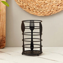 Load image into Gallery viewer, Black metal umbrella stand on a white surface with a neutral background

