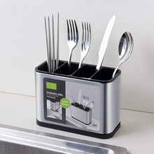 تحميل الصورة في عارض المعرض، Stainless steel cutlery holder with forks, knives, and spoons on a white background
