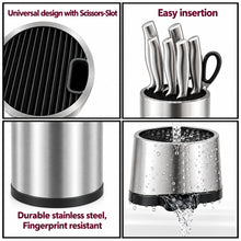 Load image into Gallery viewer, Collage of a kitchen knife holder with features highlighted.
