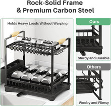 Load image into Gallery viewer, Dish drying rack with text highlighting rock-solid frame and premium carbon steel construction.
