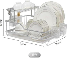 تحميل الصورة في عارض المعرض، Dish rack with white dishes and measurements on a white background
