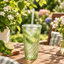 Load image into Gallery viewer, Green textured tumbler with lid and straw
