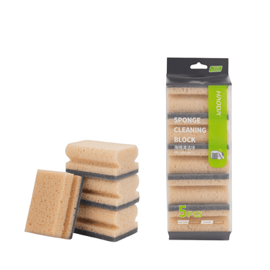 Pack of sponge cleaning blocks with packaging on a white background