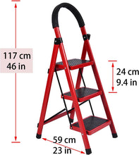 Load image into Gallery viewer, Red step ladder with measurements on a white background

