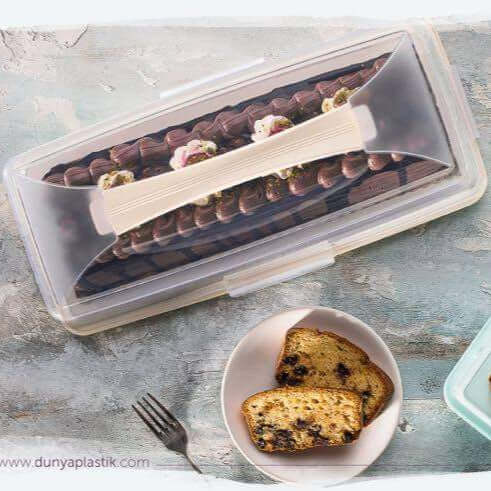 Food/Cake Holder - Rectangular Portable Baton Cake Carrier - Cake Box Comes With Handle